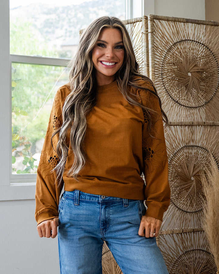 NEW! Iris Floral Embroidered Sleeve Top - Butterscotch PS Kate