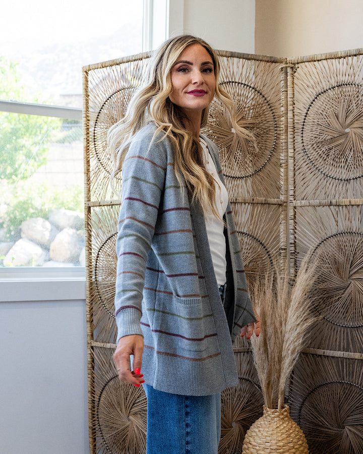 NEW! Debbie Striped Open Front Cardigan - Heather Gray Be Cool