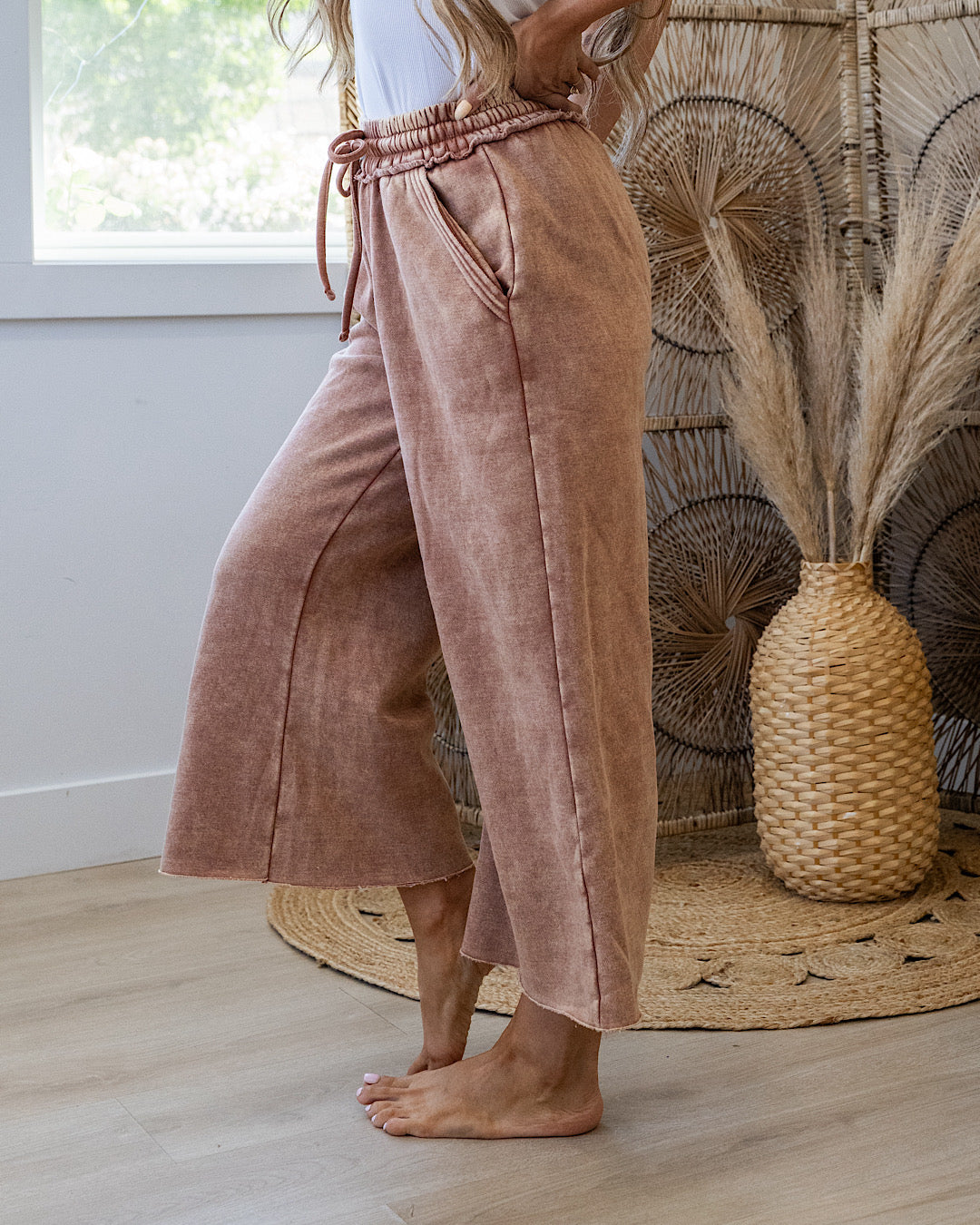 NEW! Cropped Wide Leg Comfy Pants - Rust Zenana