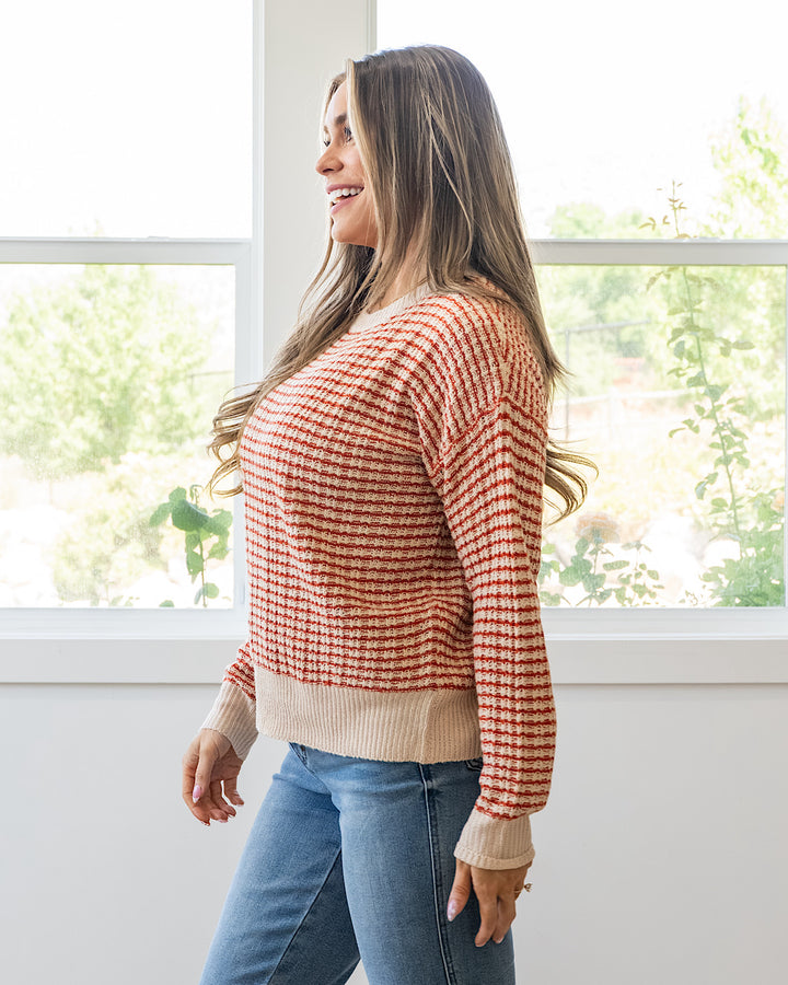 NEW! Marissa Striped Textured Sweater - Rust