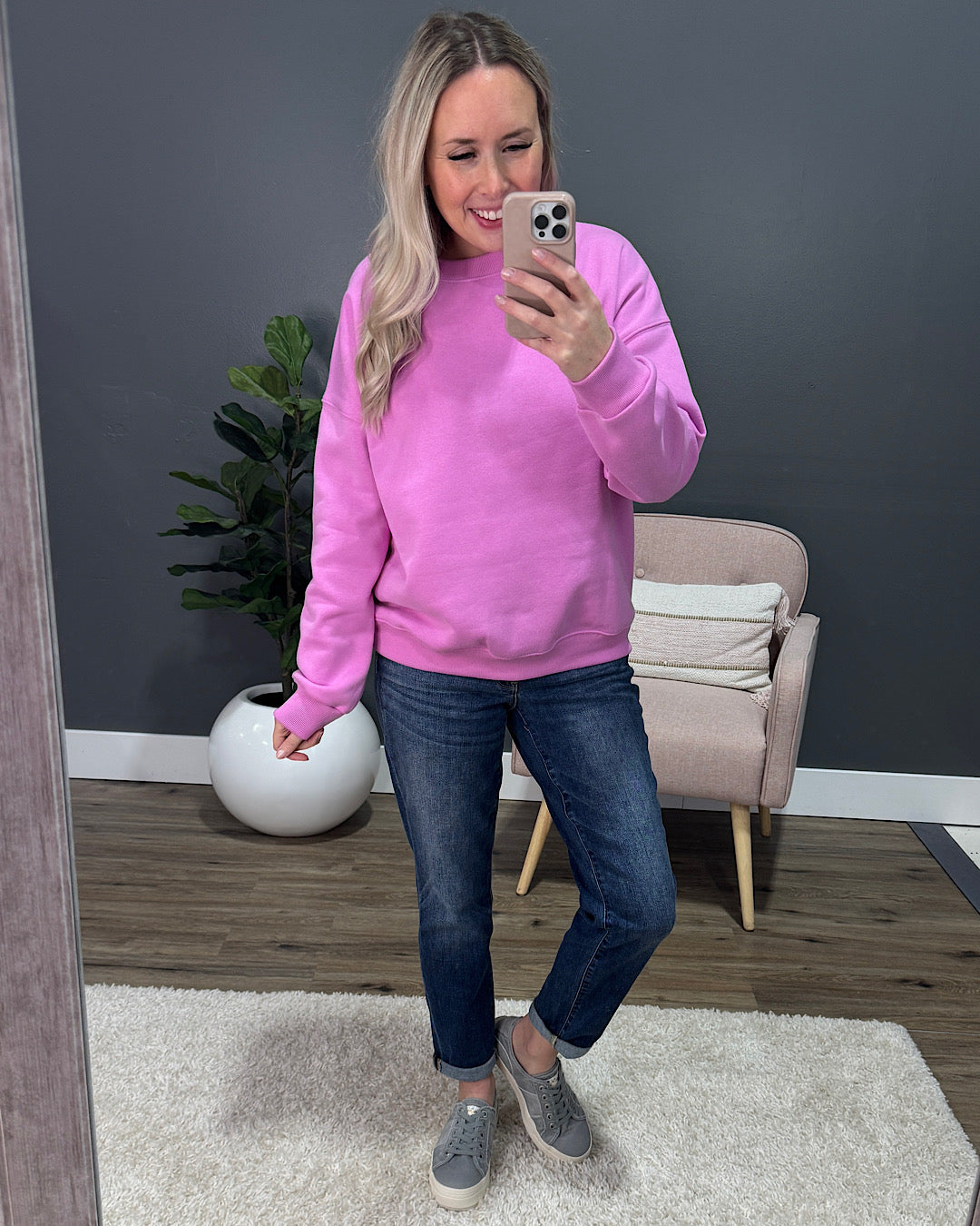 NEW! Cozy Crewneck Sweatshirt - Bright Mauve Zenana