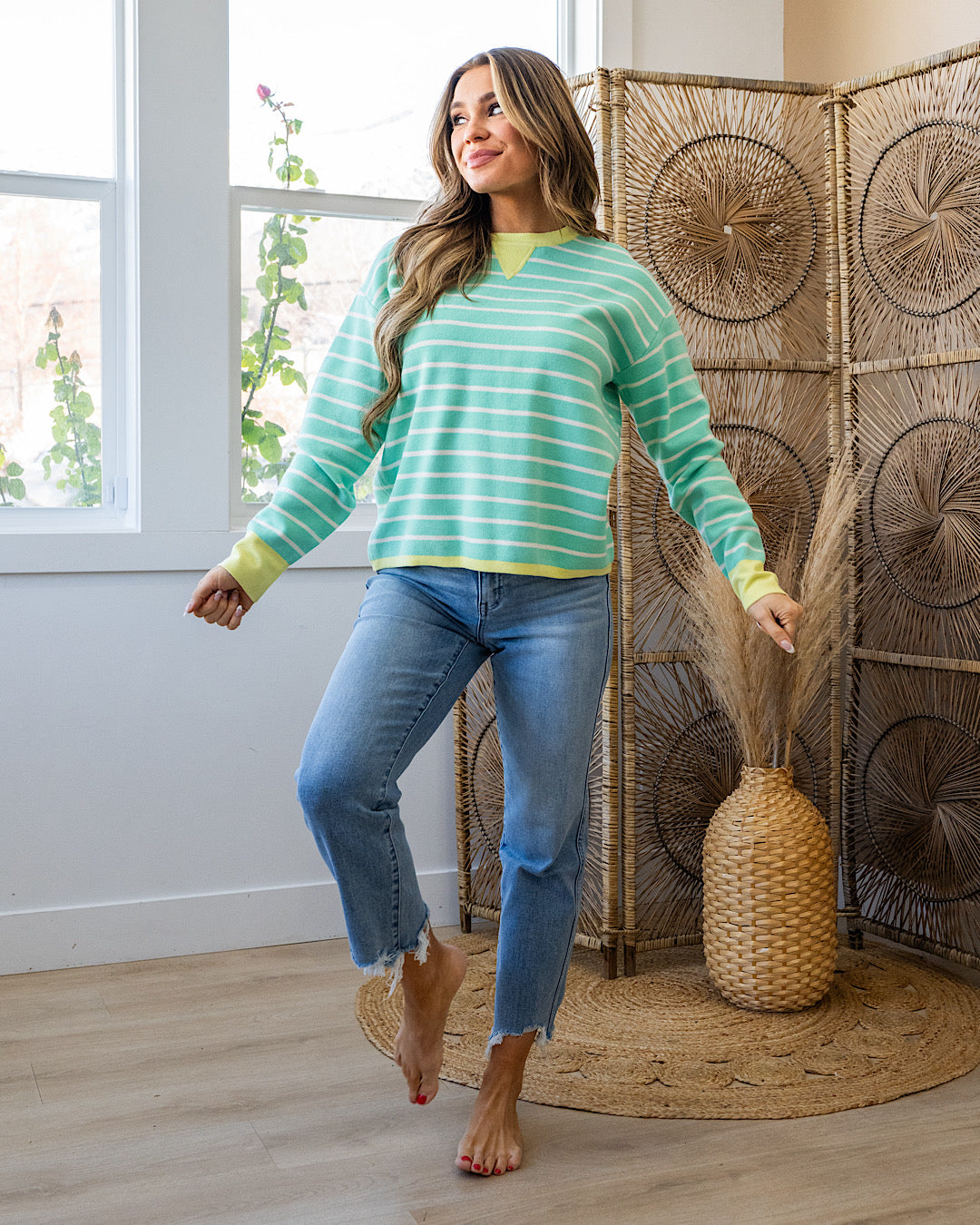 NEW! Charlotte Contrast Striped Sweater - Mint