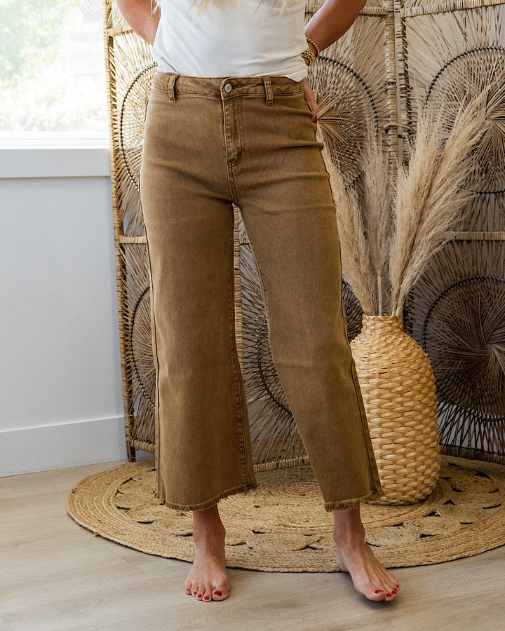 NEW! Mae Wide Leg Cropped Jeans - Deep Camel Zenana