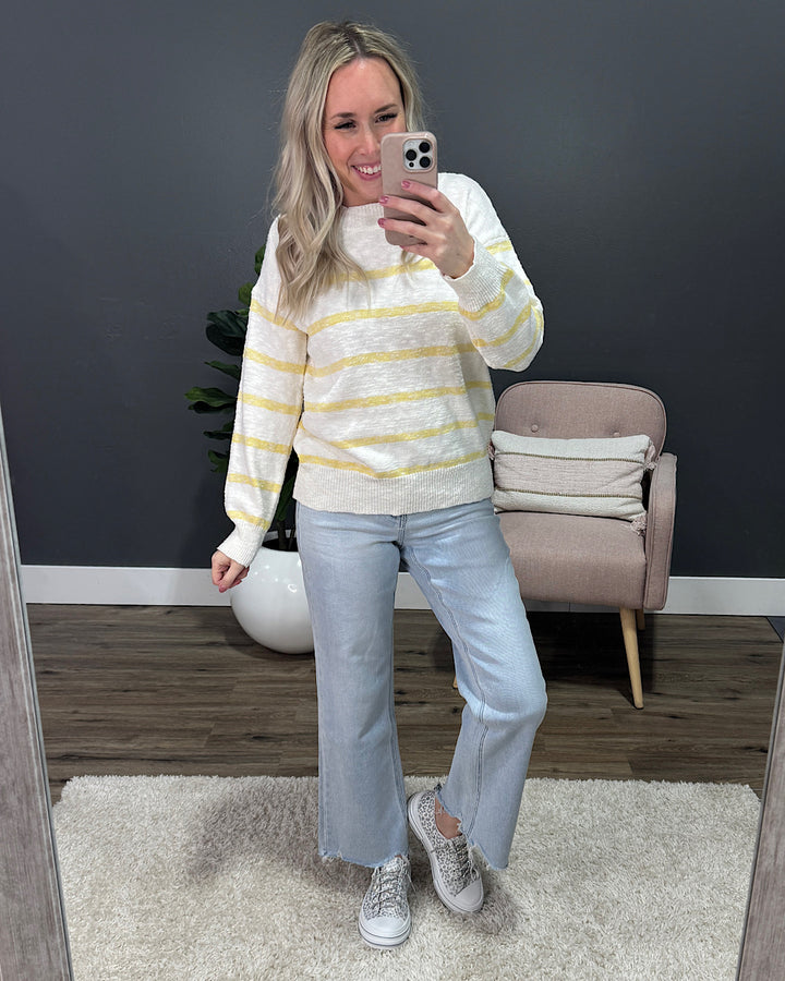 Brielle Striped Textured Sweater - Lemon Be Cool