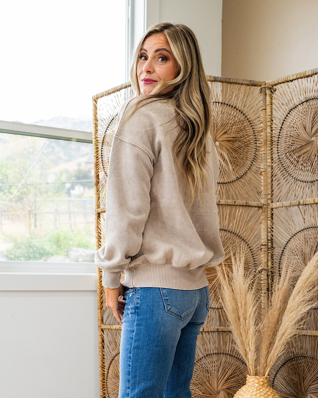 Boyfriend Crewneck Sweatshirt - Ash Mocha Zenana