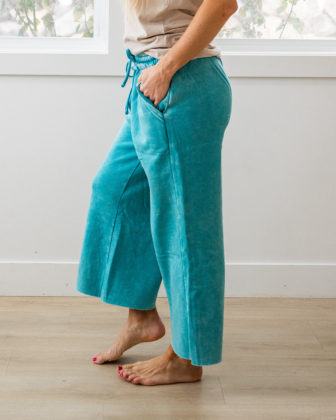 NEW! Cropped Wide Leg Comfy Pants - Light Teal Zenana