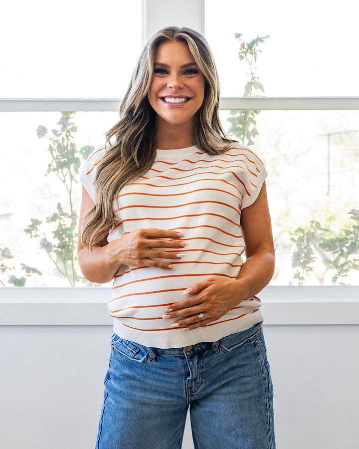 Allie Striped Short Sleeve Sweater - Lavender