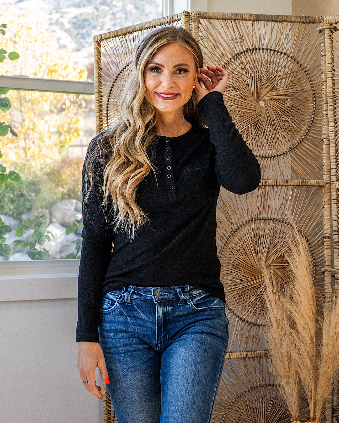 Georgia Henley Long Sleeve Top - Color Options Available! Michelle Mae Black