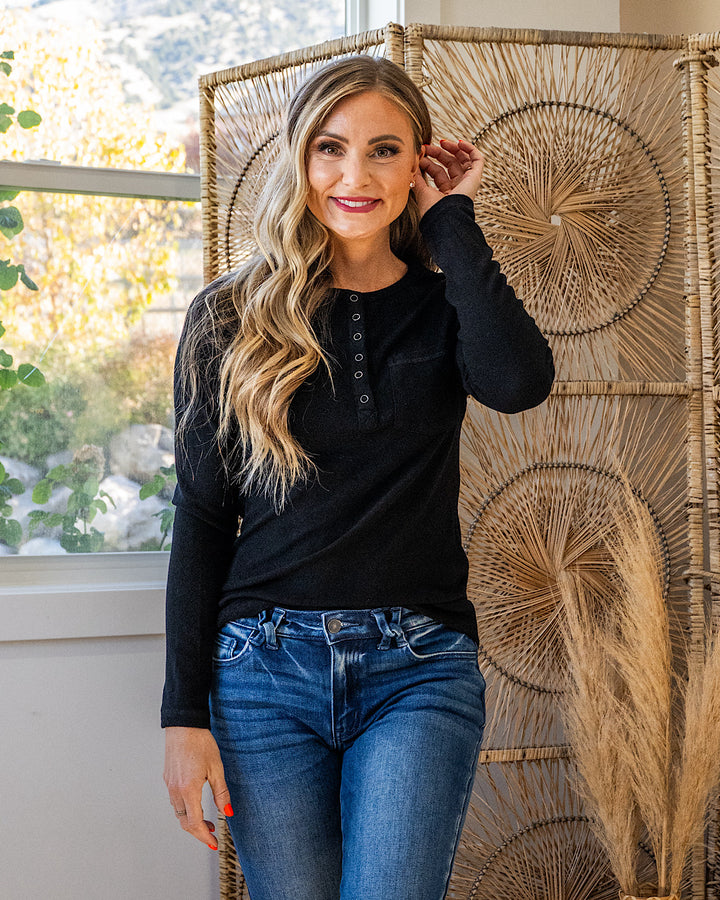 Georgia Henley Long Sleeve Top - Color Options Available! Michelle Mae Black