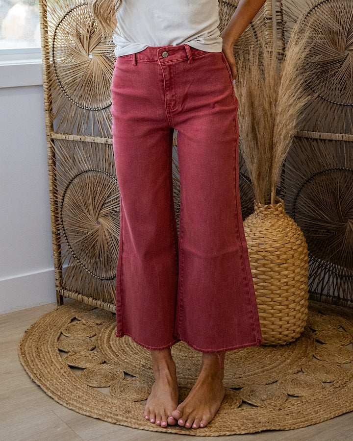 NEW! Mae Wide Leg Cropped Jeans - Cabernet Zenana