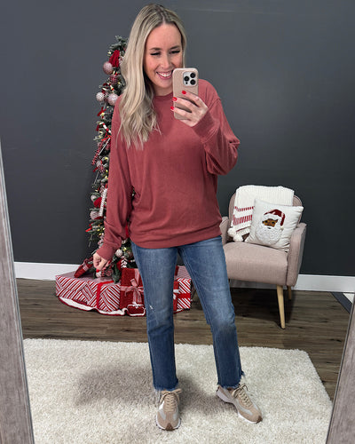 Mia Ribbed Crewneck Top - Berry Michelle Mae