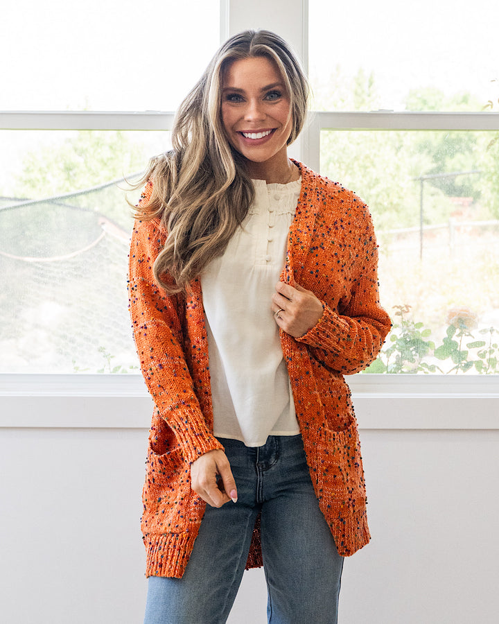 NEW! Carly Confetti Dot Cardigan - Pumpkin