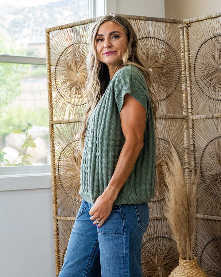 NEW! Kelly Textured Short Sleeve Sweater - Sage Michelle Mae