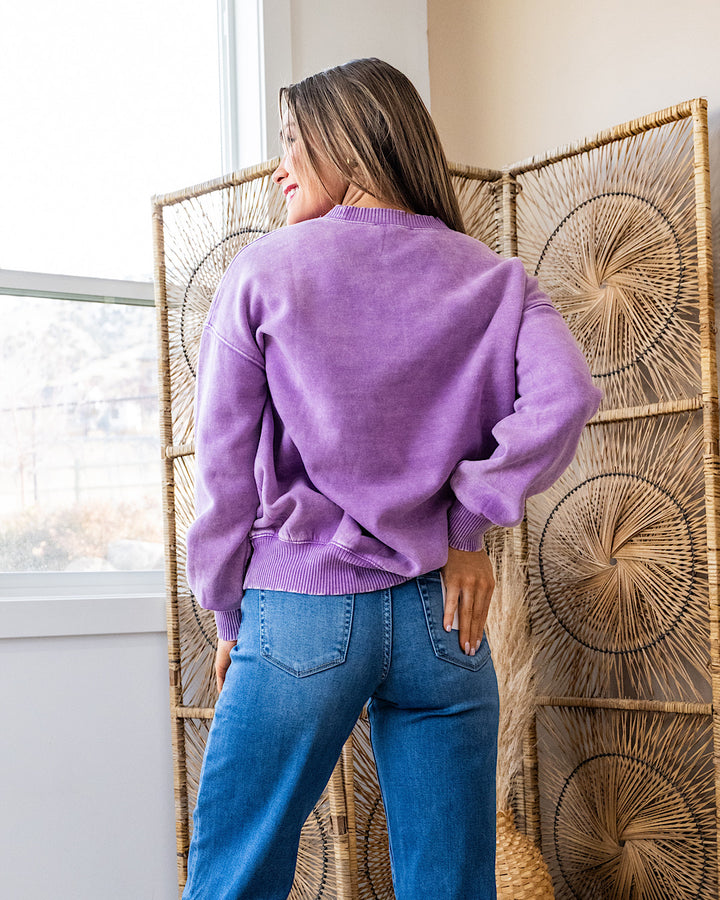 Boyfriend Crewneck Sweatshirt - Blue Violet Zenana