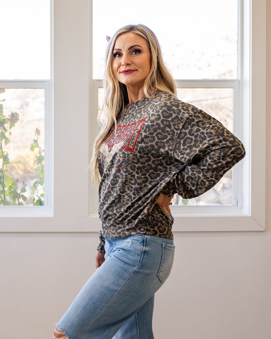 NEW! Free Bird America 1977 Leopard Long Sleeve Top