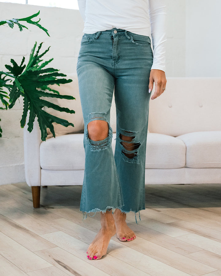 Vervet Mallard Green 90's Crop Flare Jeans FINAL SALE  Vervet   