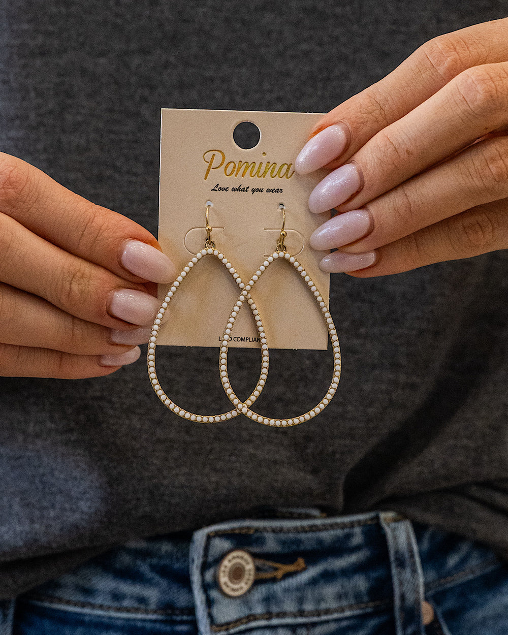 NEW! White Stone Embedded Teardrop Earrings Trendy Wholesale