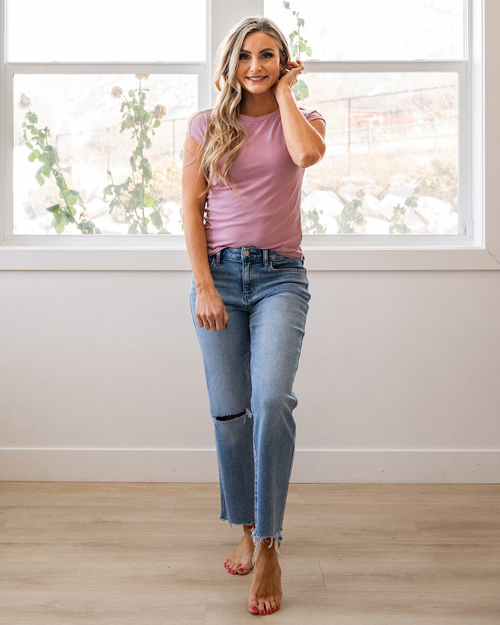 NEW! Piper Cap Sleeve Ribbed Top - Peony Pink Be Cool