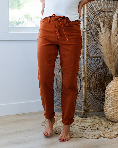 Judy Blue Double Cuff Jogger Jeans - Auburn Orange  Judy Blue   