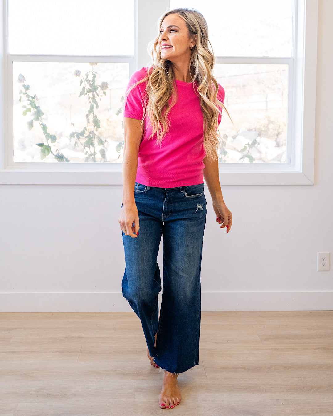 NEW! Ashton Short Sleeve Sweater Top - Fuchsia