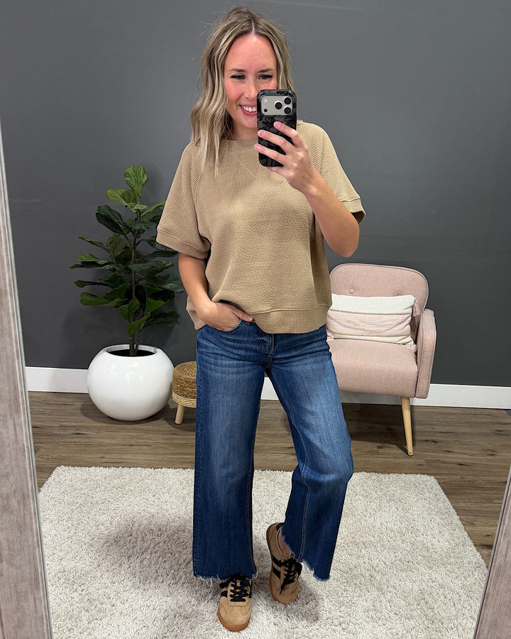 NEW! Malia Corded Banded Bottom Top - Taupe Tres Bien
