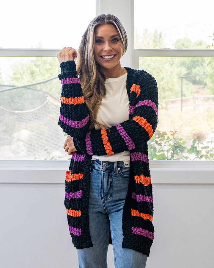 NEW! Halloween Striped Popcorn Cardigan