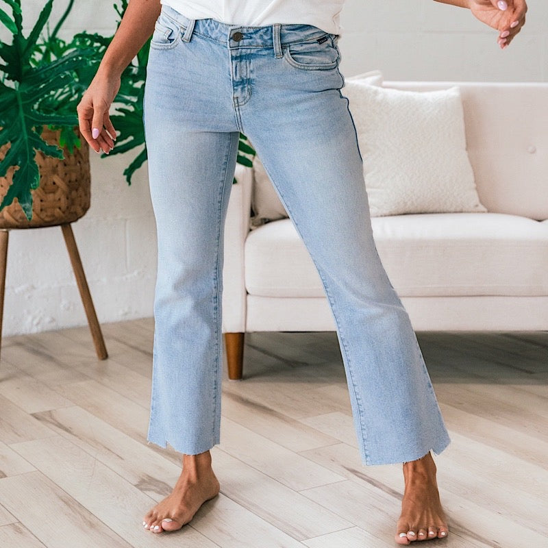 Cello Skipping Town Cut Hem Crop Flare Jeans  Cello   