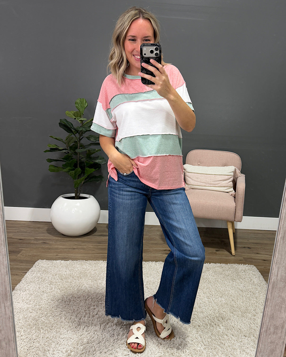 NEW! Savannah Color Block Top - Coral & Sage Lovely Melody