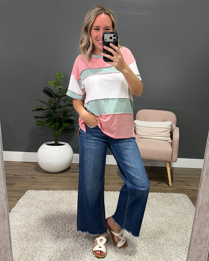 NEW! Savannah Color Block Top - Coral & Sage Lovely Melody