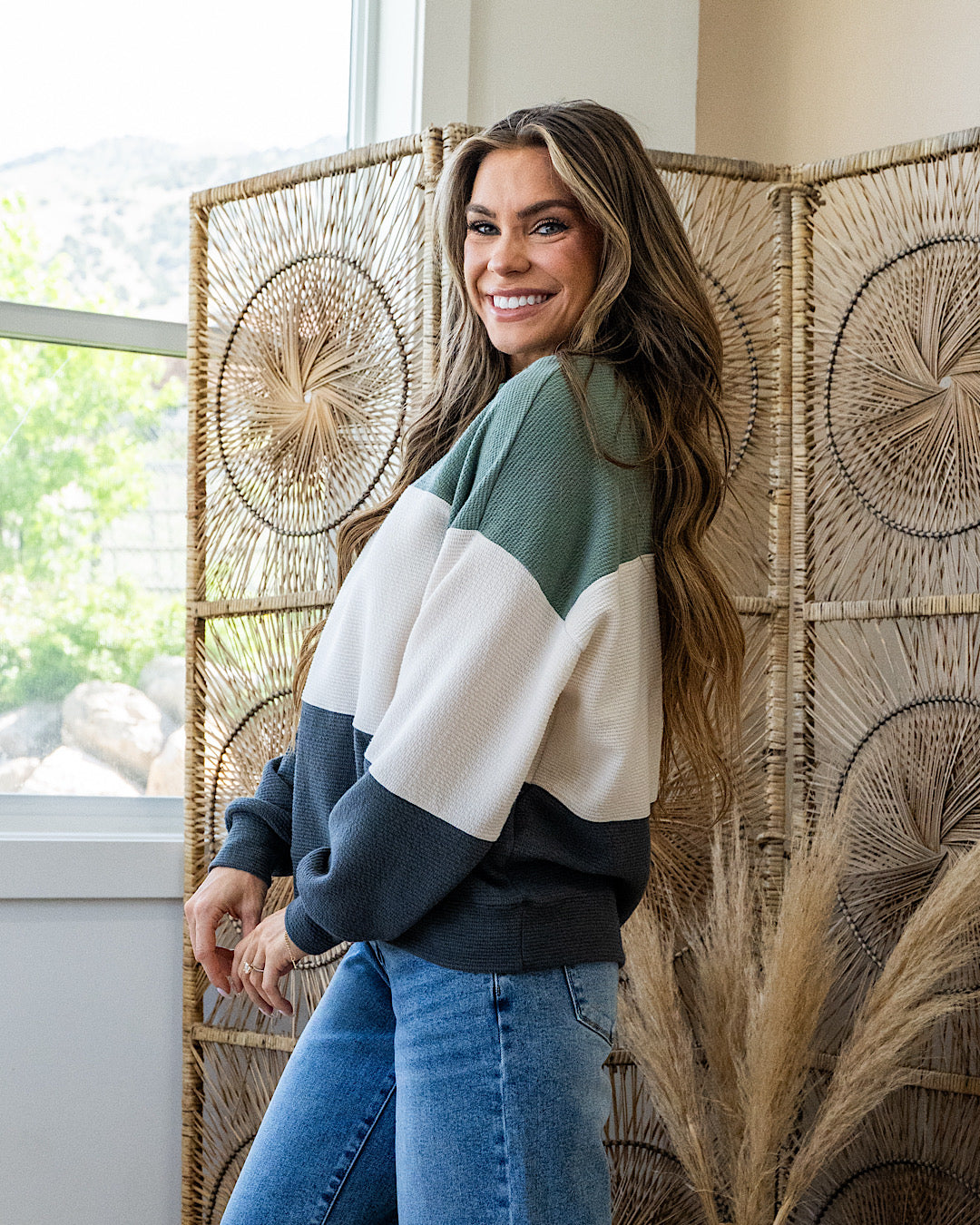 NEW! Penny Cloud Knit Color Block - Sage, Cream & Charcoal Tres Bien