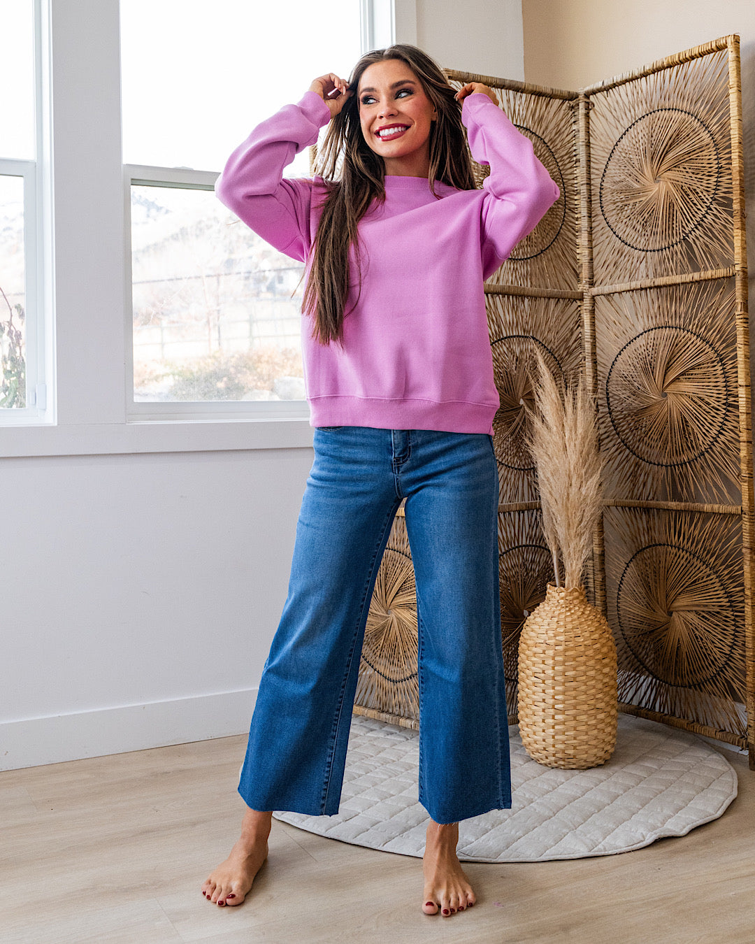 NEW! Cozy Crewneck Sweatshirt - Bright Mauve Zenana