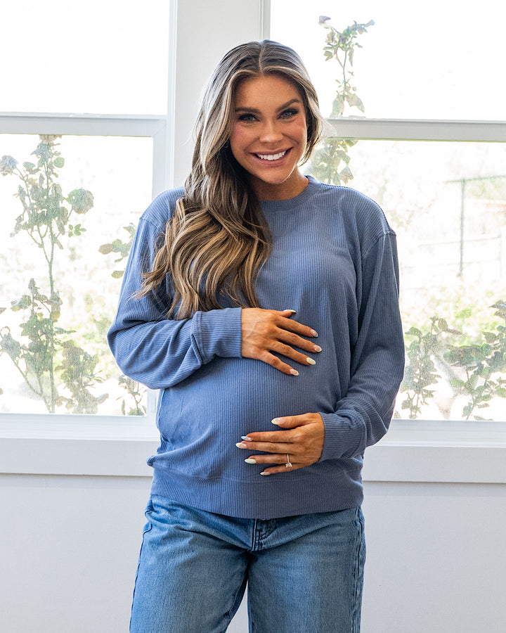 Mia Ribbed Crewneck Top - Forest Green
