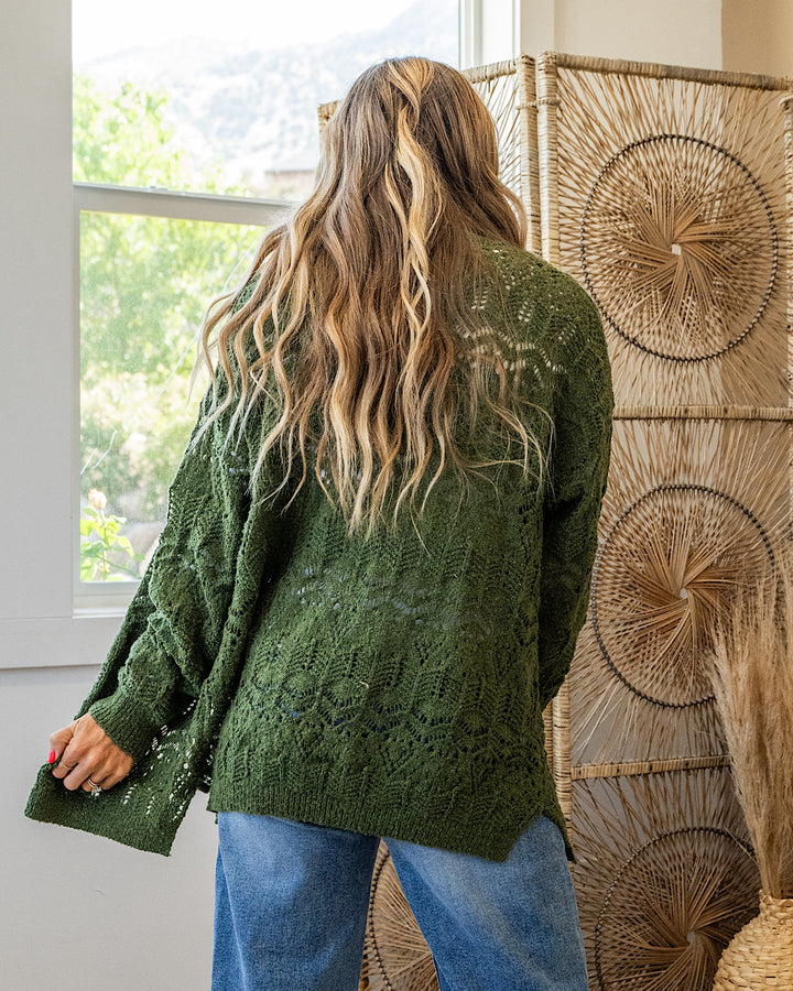 NEW! Roselin Pointelle Open Cardigan - Olive