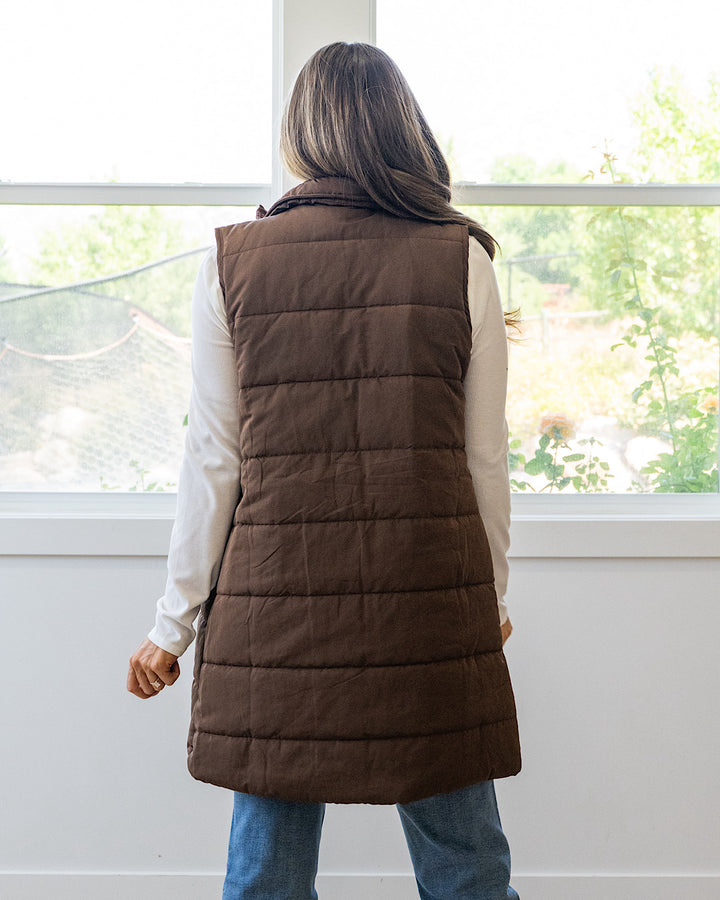 NEW! Harlow Long Vest - Brown Michelle Mae