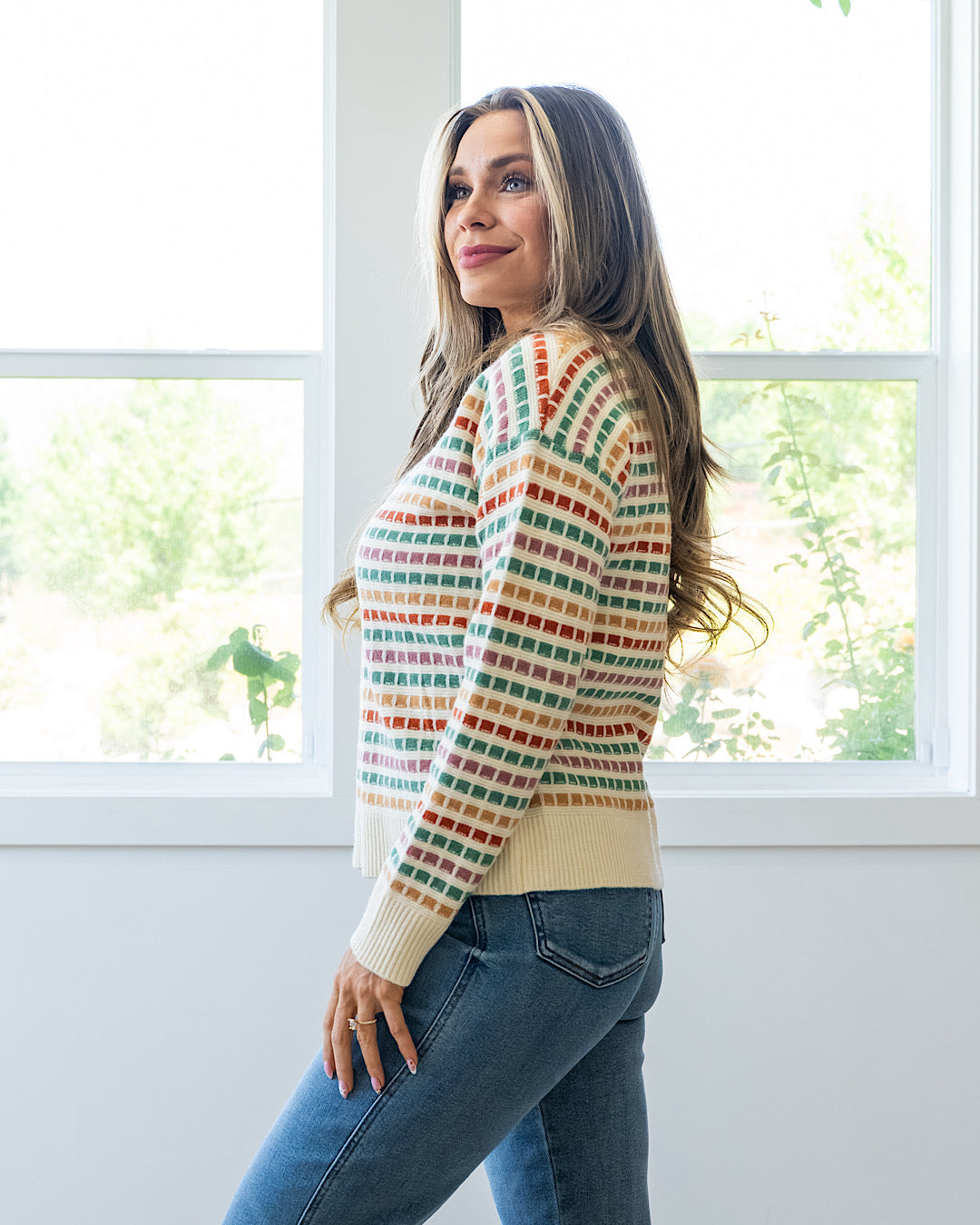 NEW! Ellen Multi Colored Textured Sweater - Jade & Rust