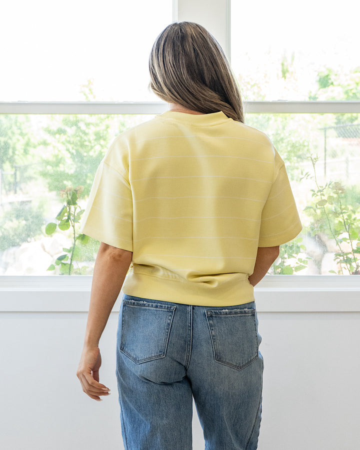 NEW! Macey Scuba Fabric Striped Top - Lemon & Cream