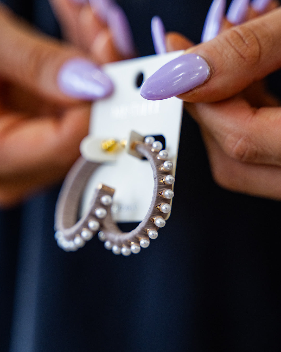 Warm Gray Open Hoop Earrings with Pearl Accents Crystals Trading Inc.