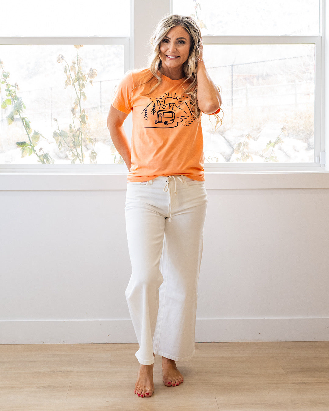 NEW! Mountain Summer Road Trip Cantaloupe Tee Kissed Apparel