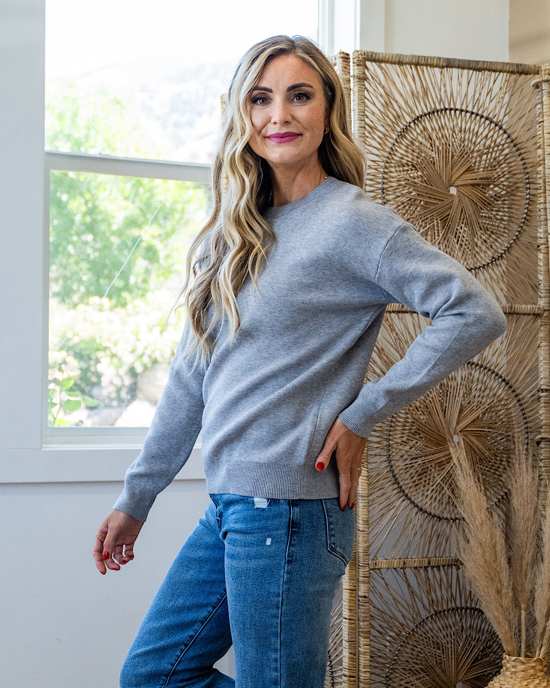 Brielle Drop Shoulder Knit Sweater - Heather Gray