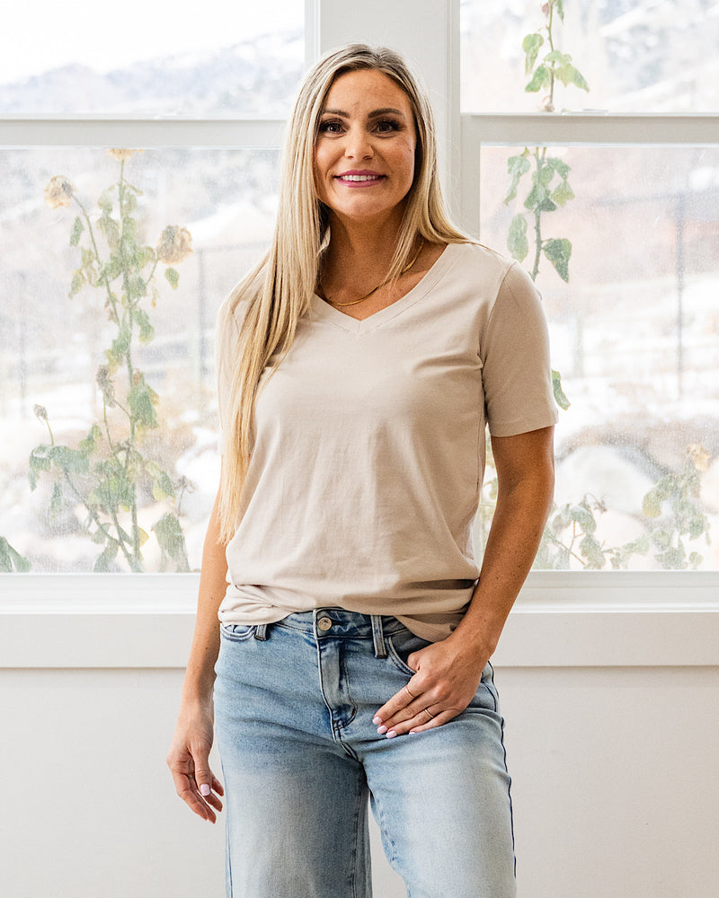 NEW! Favorite V Neck Top - Sand Beige Zenana