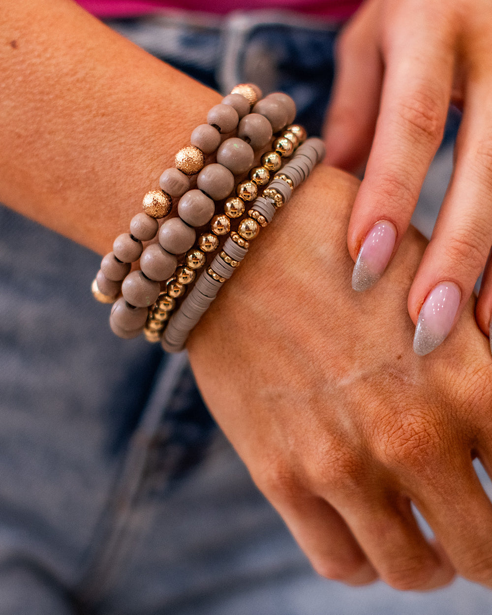 NEW! Wooden Bracelet Set - Mocha and Gold Trendy Wholesale