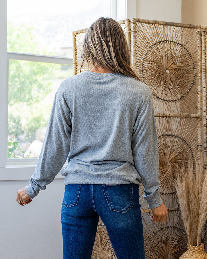 NEW! Mia Ribbed Crewneck Top - Light Gray Michelle Mae
