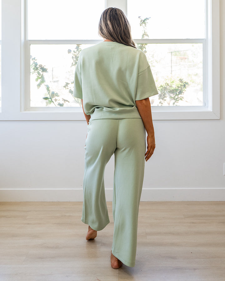NEW! Kendall Scuba Fabric Wide Leg Pants - Pistachio Cream