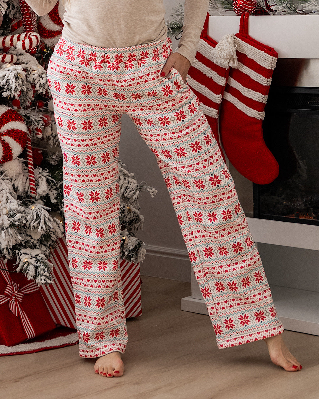 NEW! Ampersand Ave Comfort Zone Comfy Pants - Frosted Fair Isle