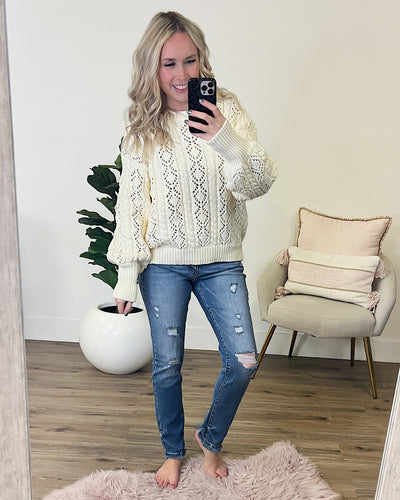 Cream Cable Open Knit Sweater FINAL SALE  Ces Femme   