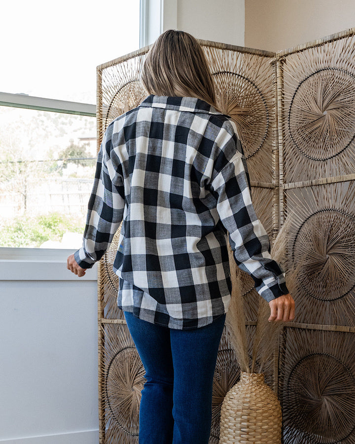 NEW! Devri Plaid Flannel Top - Black and Cream Be Cool