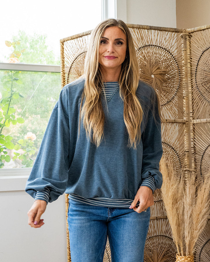 NEW! Isabel Contrast Striped Top - Blue