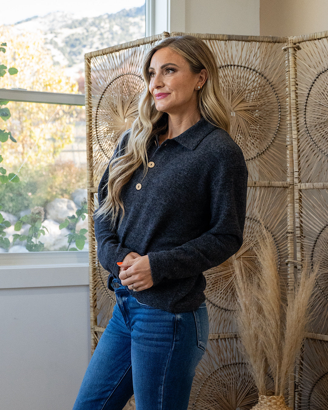 DOORBUSTER! Super Soft Henley Top - Black