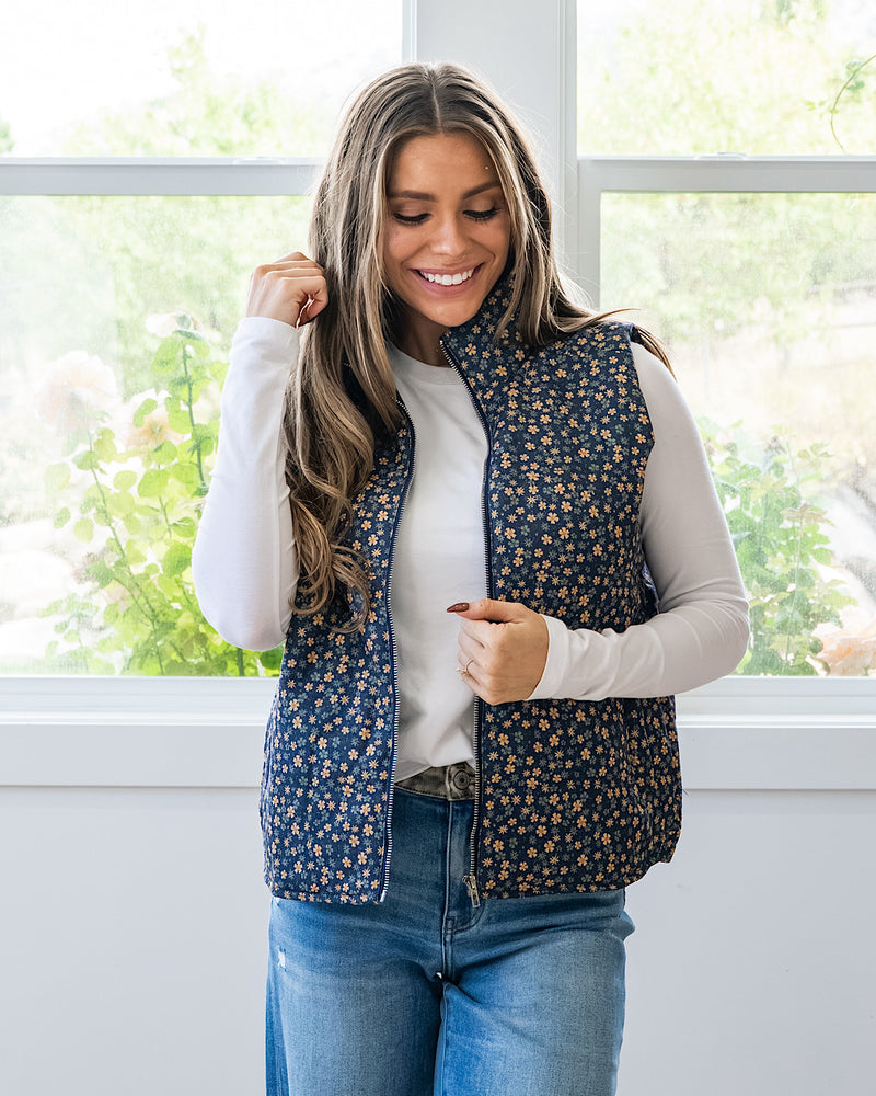 Juliana Floral Print Corduroy Vest - Color Options Availble! Arrow Twenty Two Navy