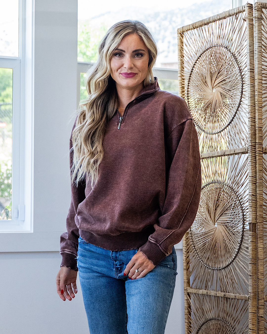 The Crush Fleece Half Zip Pullover - Mahogany Zenana